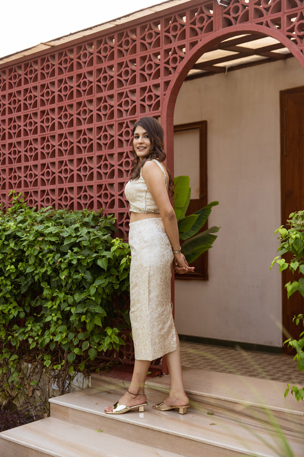 IVORY BROCADE SKIRT SET