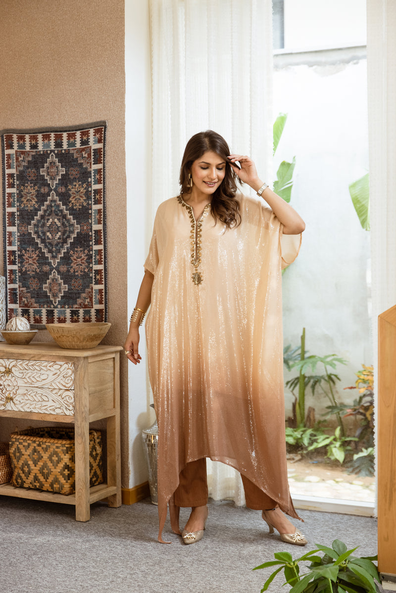 SEQUIN GEORGETTE OMBRE KAFTAN SET