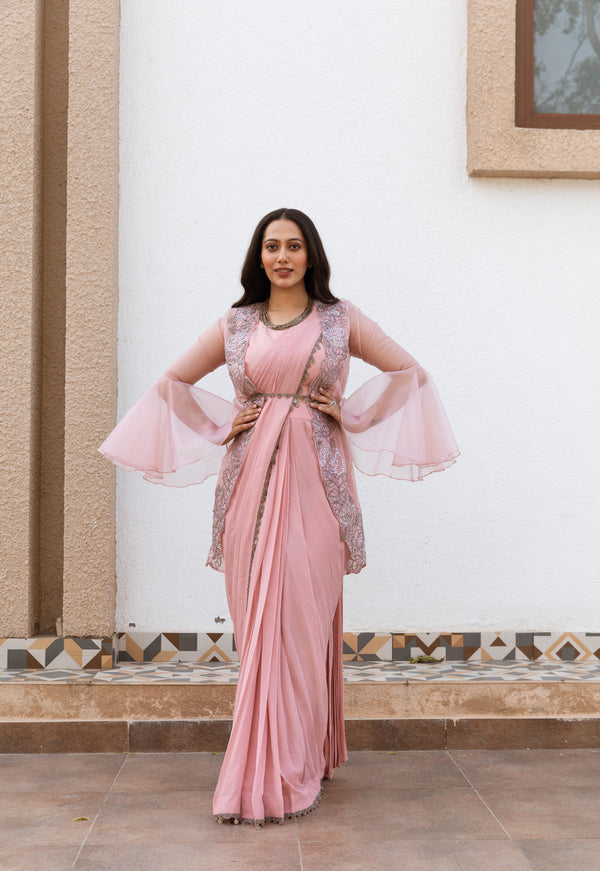 PINK DRAPE SAREE