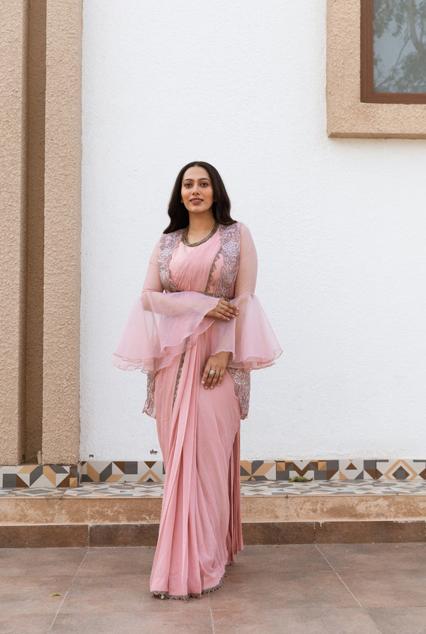 PINK DRAPE SAREE