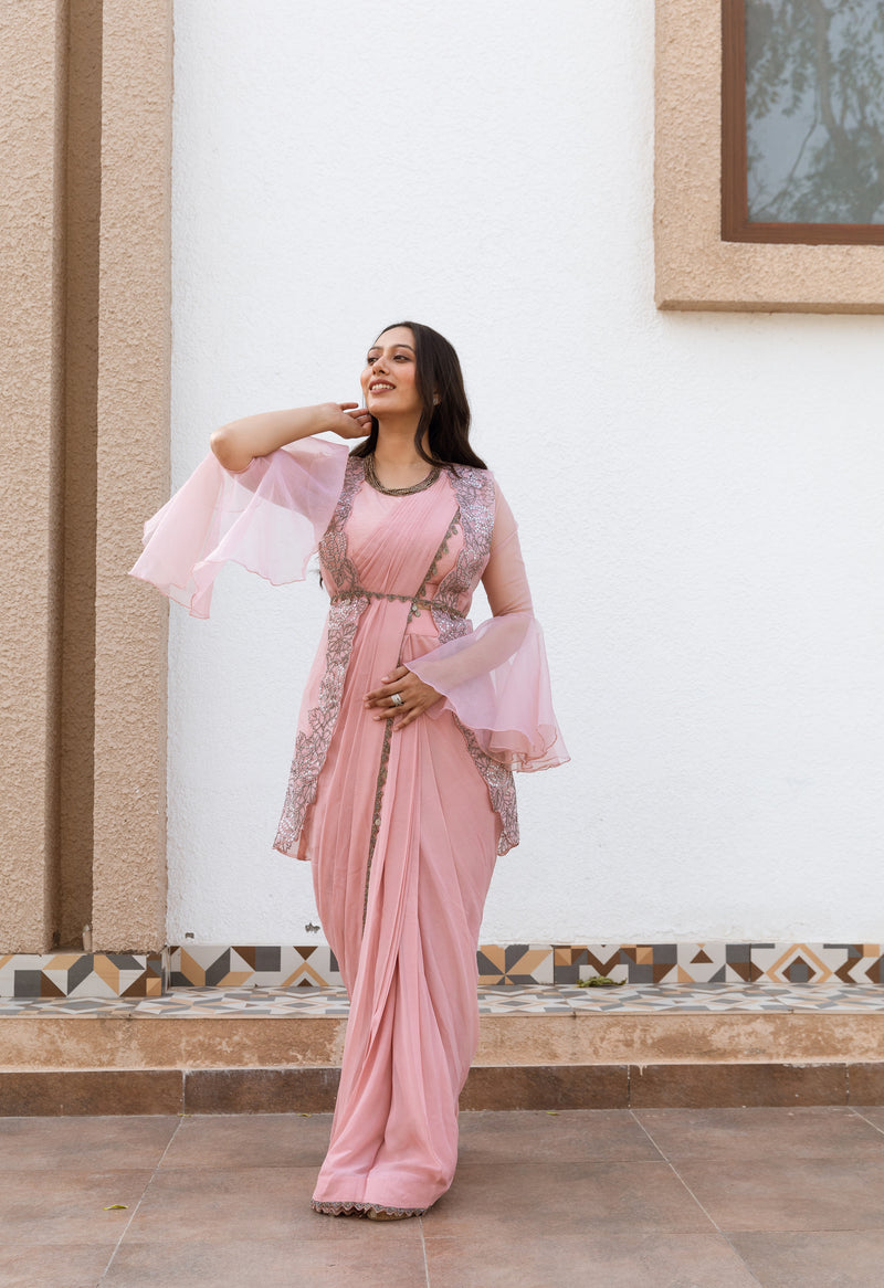 PINK DRAPE SAREE