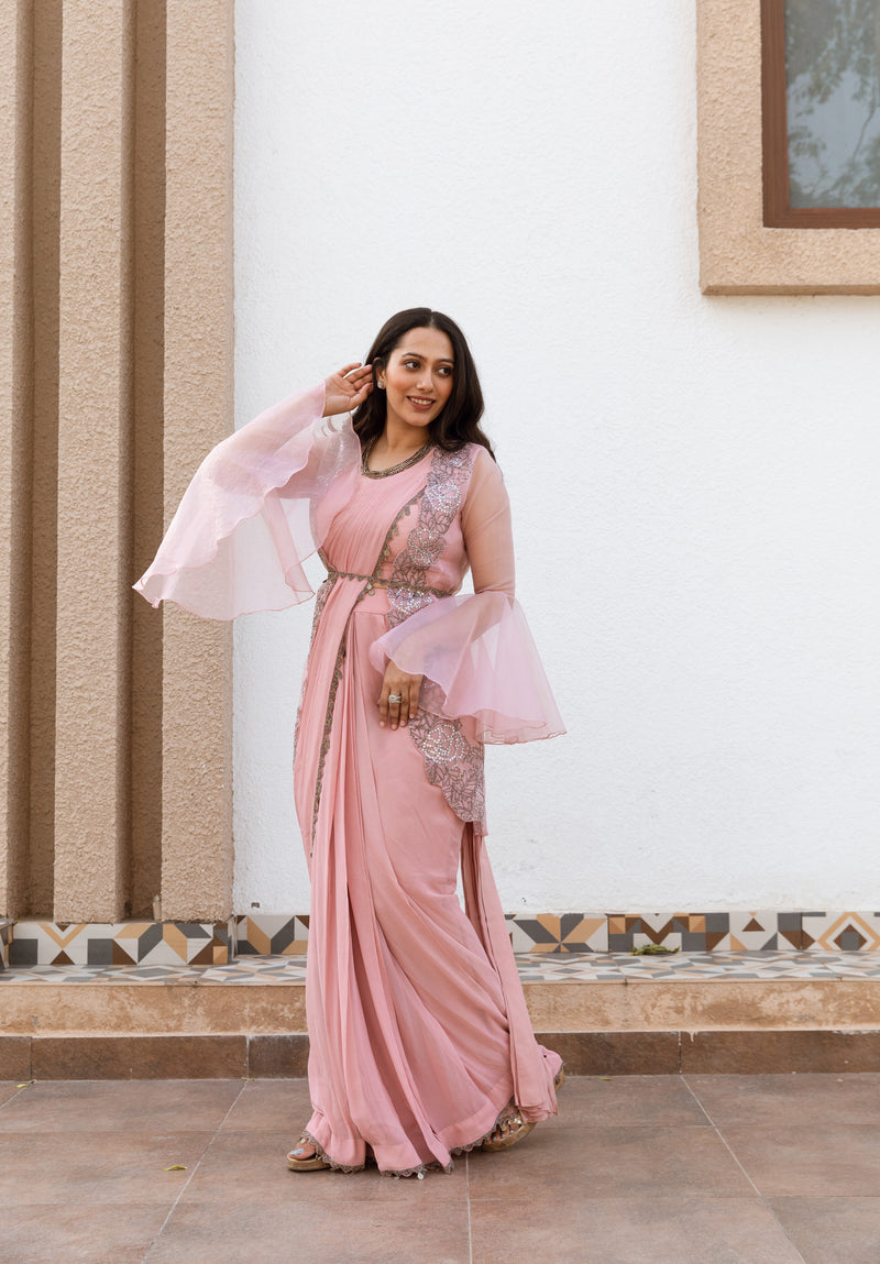 PINK DRAPE SAREE