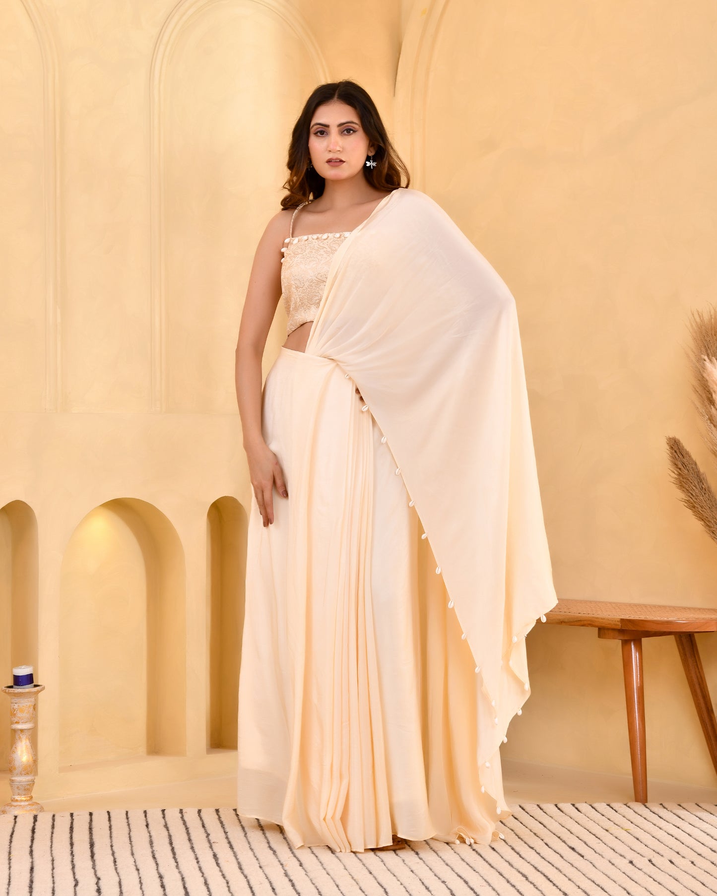CARAMEL DRAPE SAREE SET