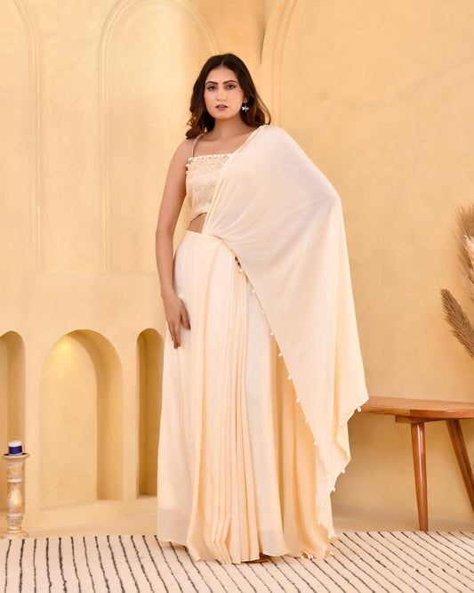 CARAMEL DRAPE SAREE SET