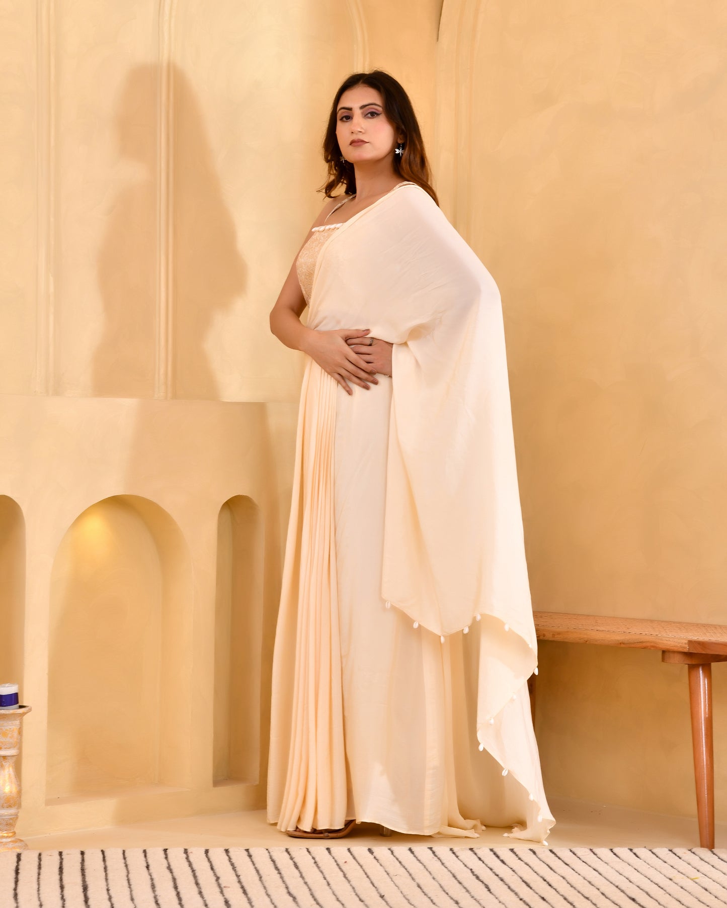 CARAMEL DRAPE SAREE SET