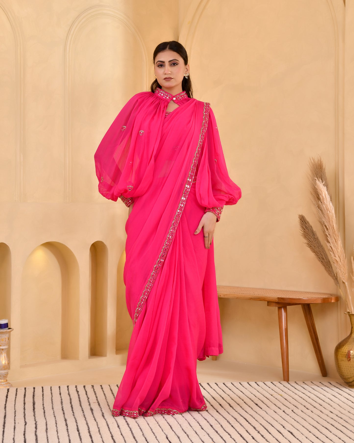 RASPBERRY MIRROR SAREE SET