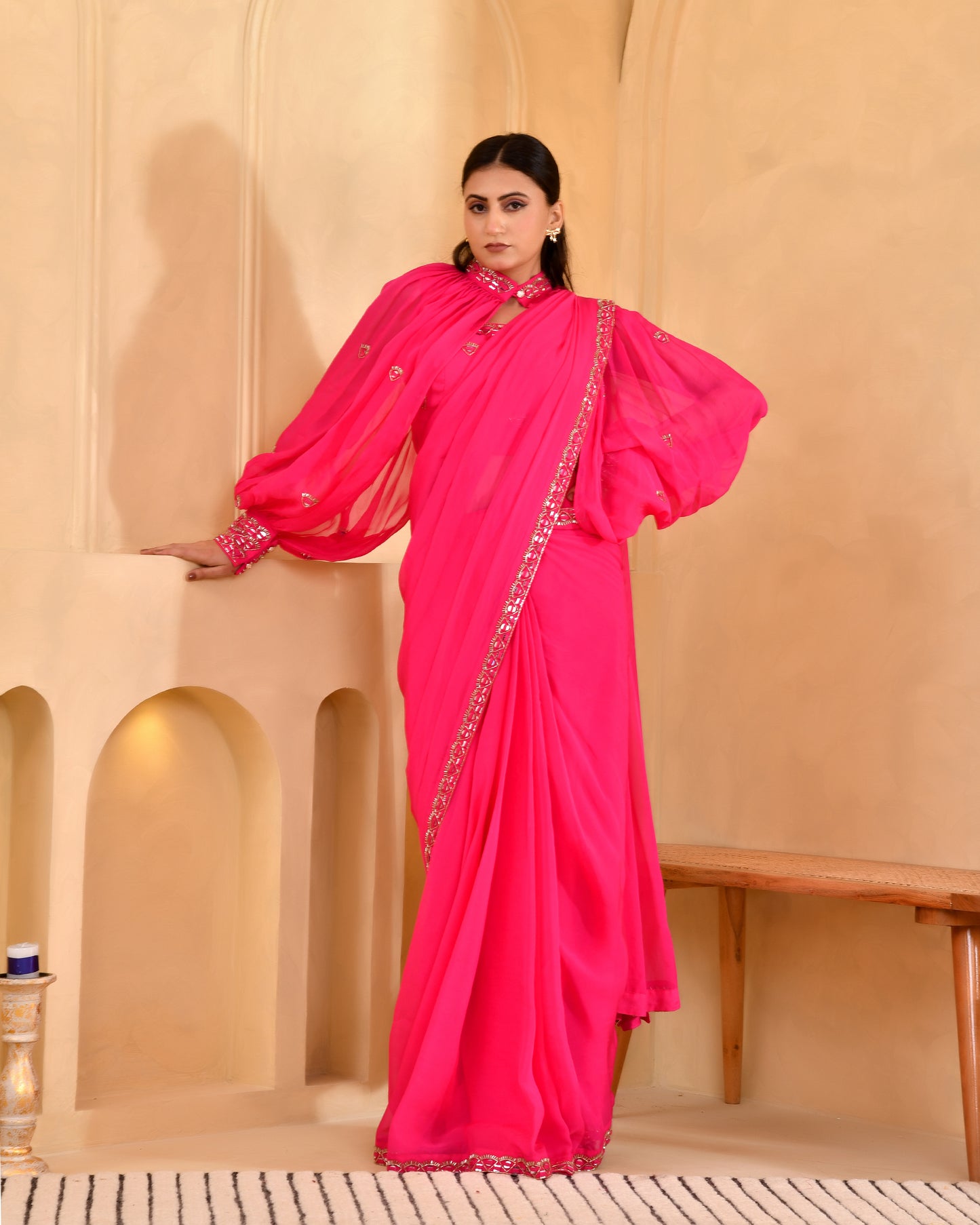 RASPBERRY MIRROR SAREE SET
