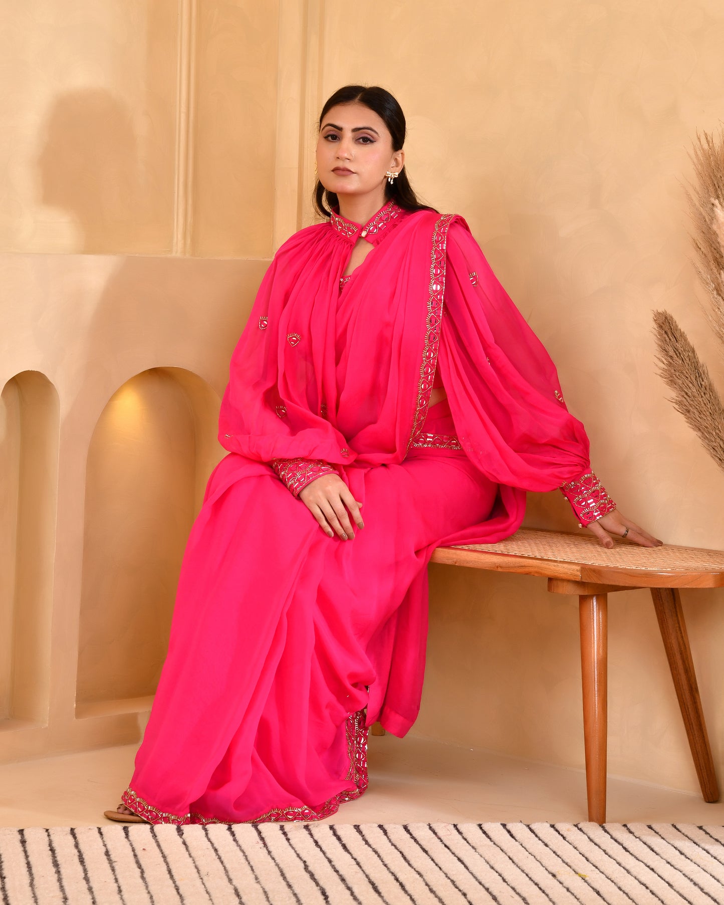 RASPBERRY MIRROR SAREE SET