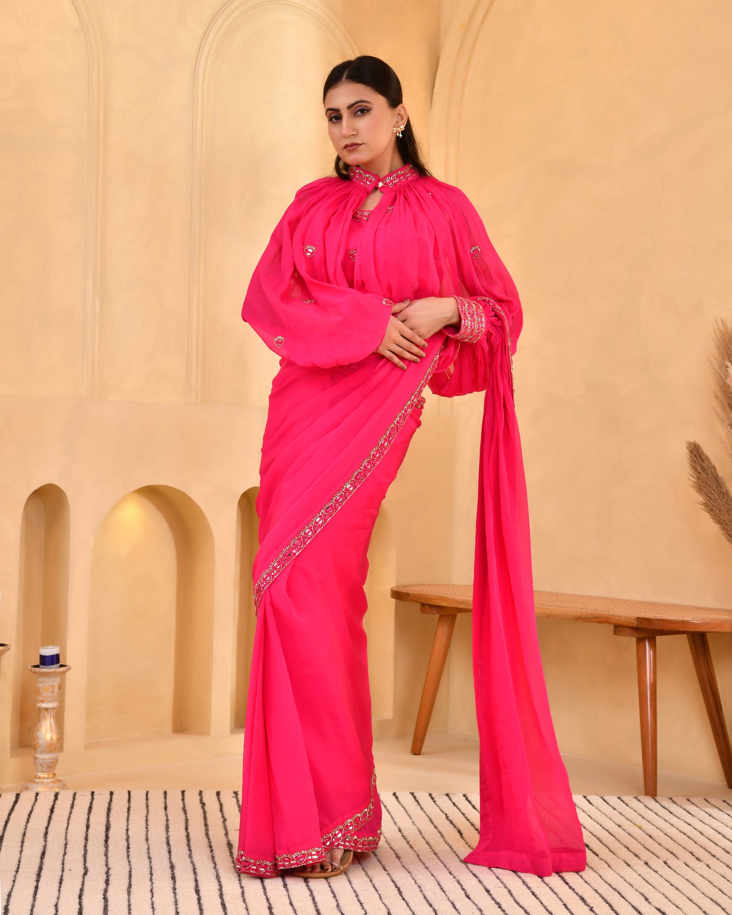 RASPBERRY MIRROR SAREE SET