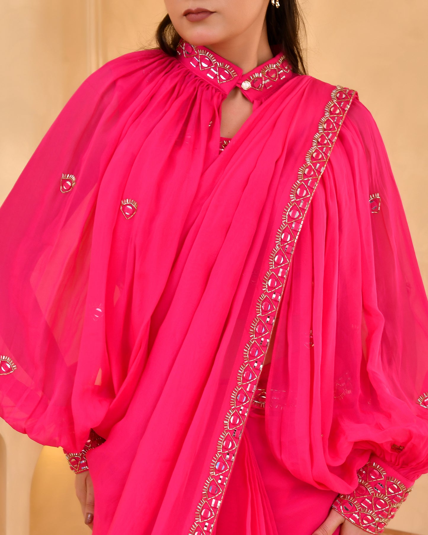 RASPBERRY MIRROR SAREE SET