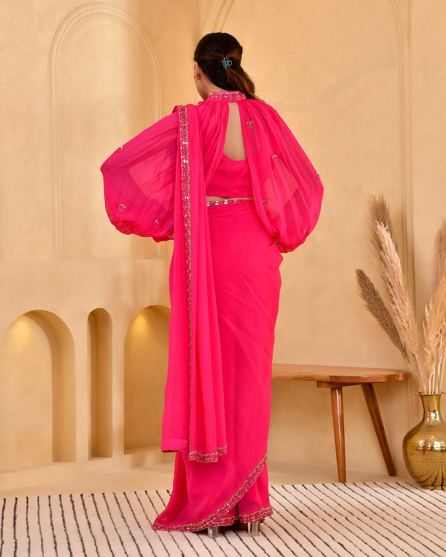 RASPBERRY MIRROR SAREE SET