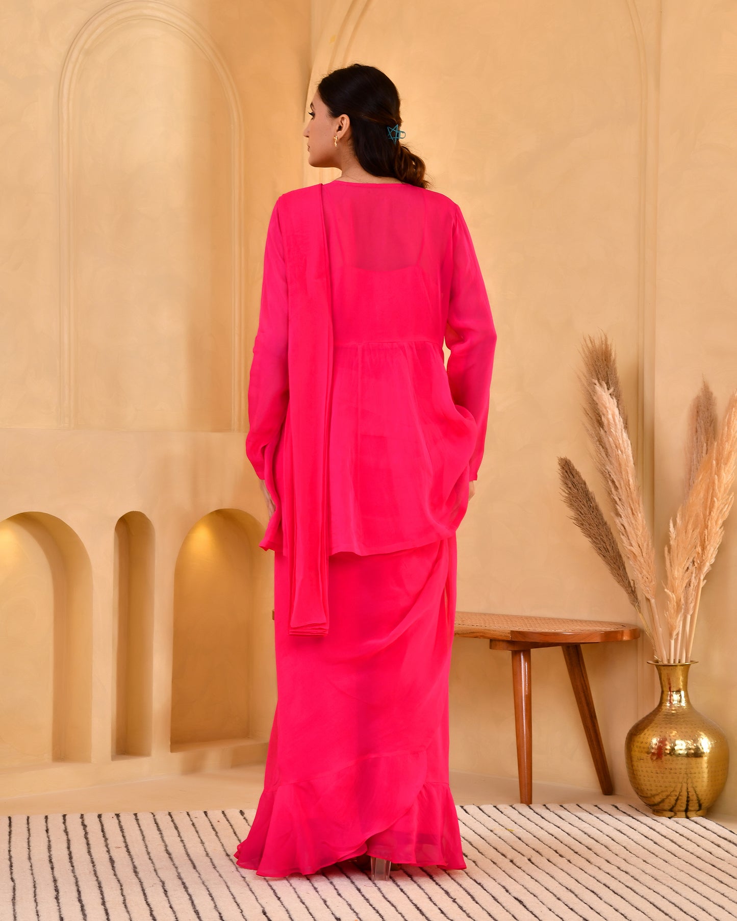 RASPBERRY JACKET SAREE SET