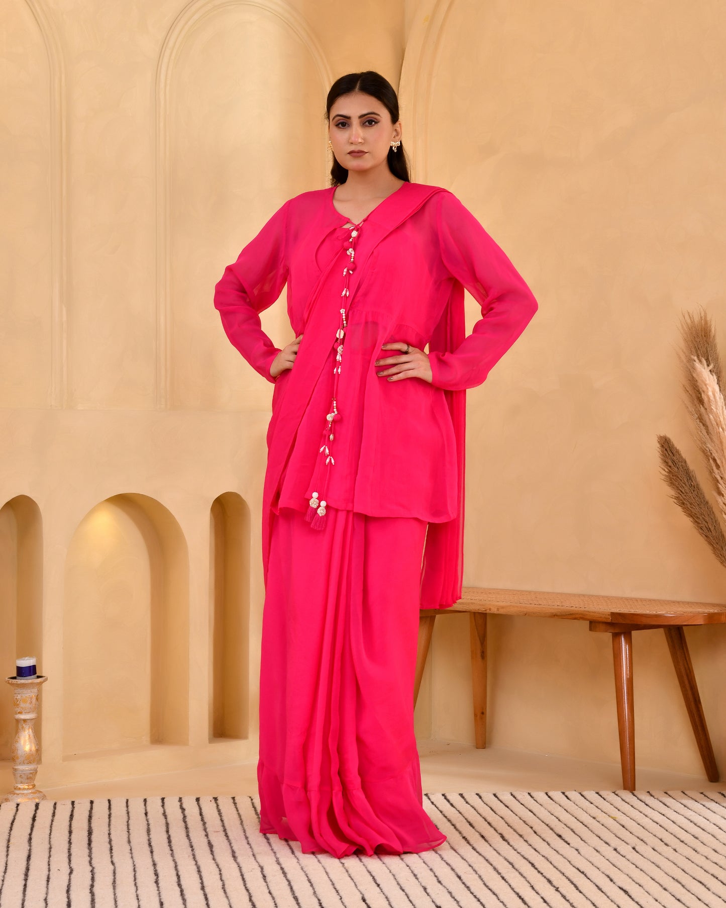 RASPBERRY JACKET SAREE SET