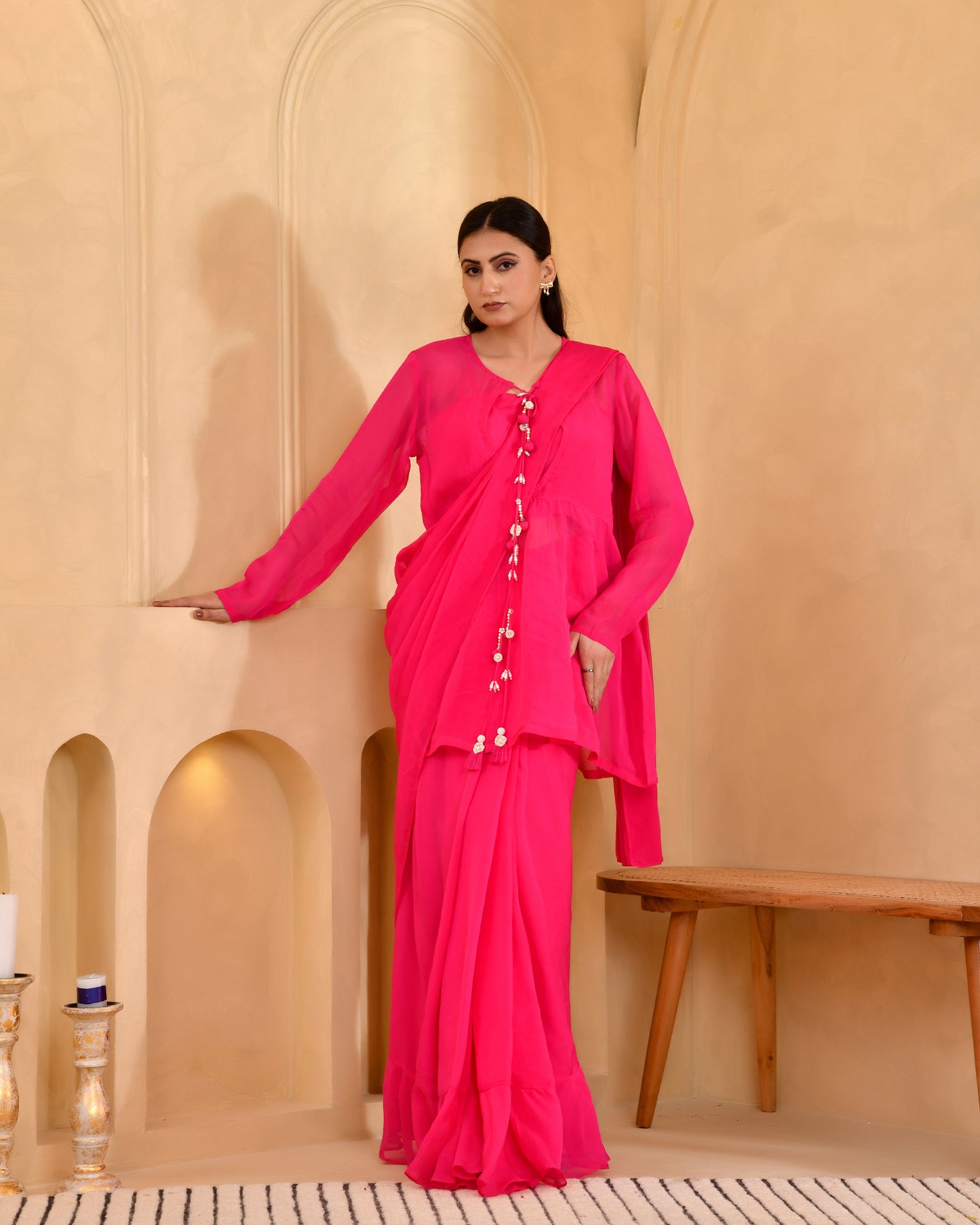 RASPBERRY JACKET SAREE SET