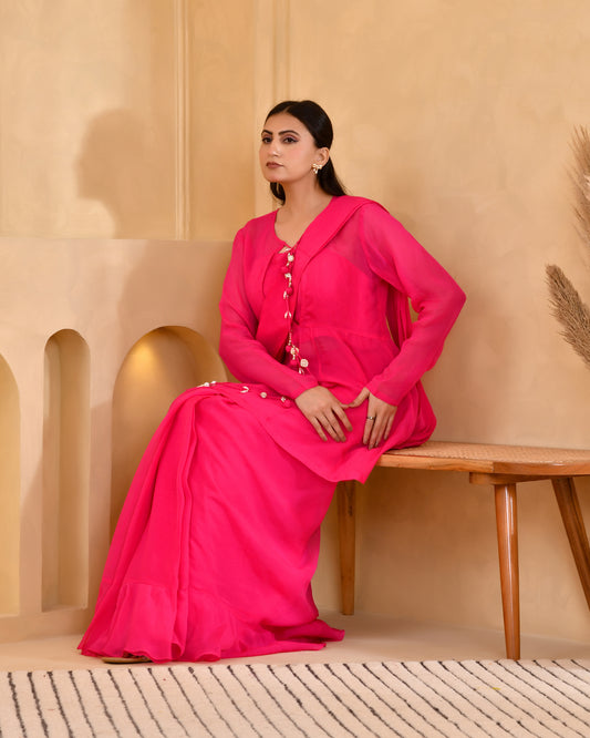 RASPBERRY JACKET SAREE SET