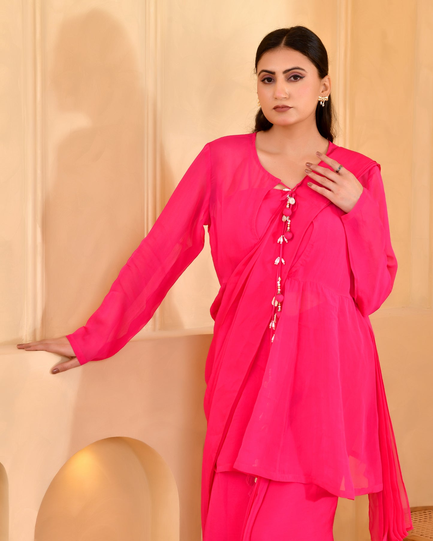 RASPBERRY JACKET SAREE SET