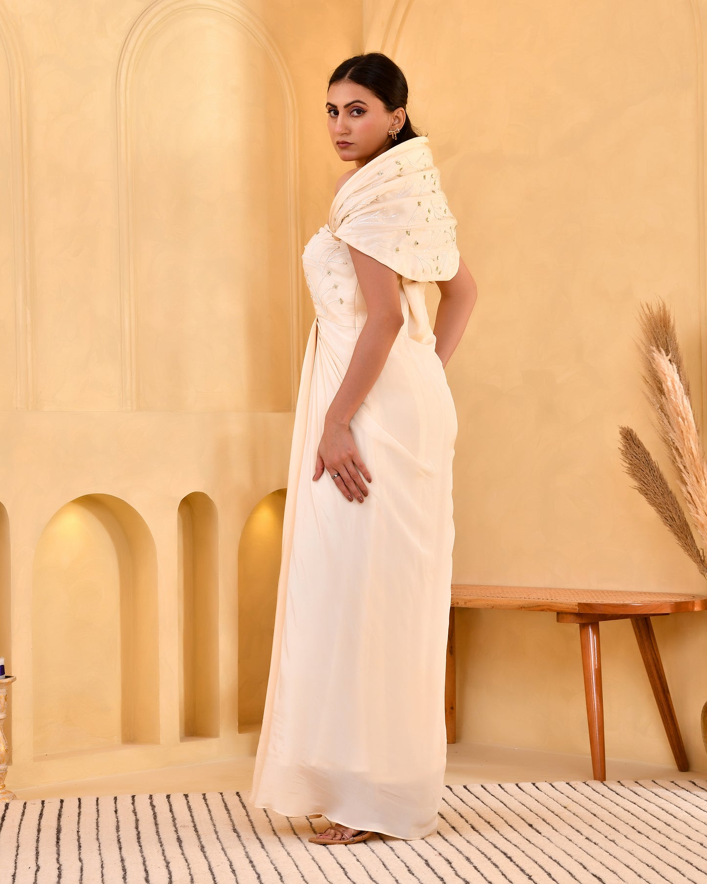 CARAMEL RING DRAPE DRESS