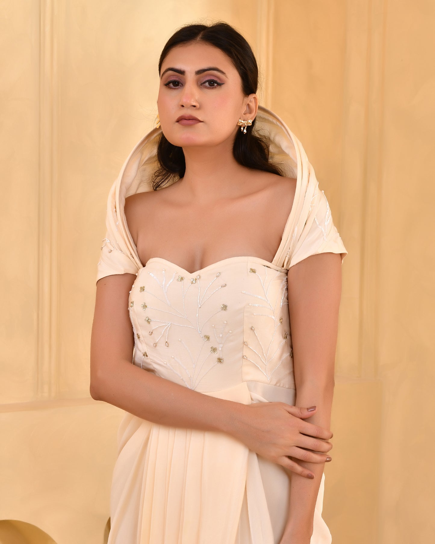 CARAMEL RING DRAPE DRESS